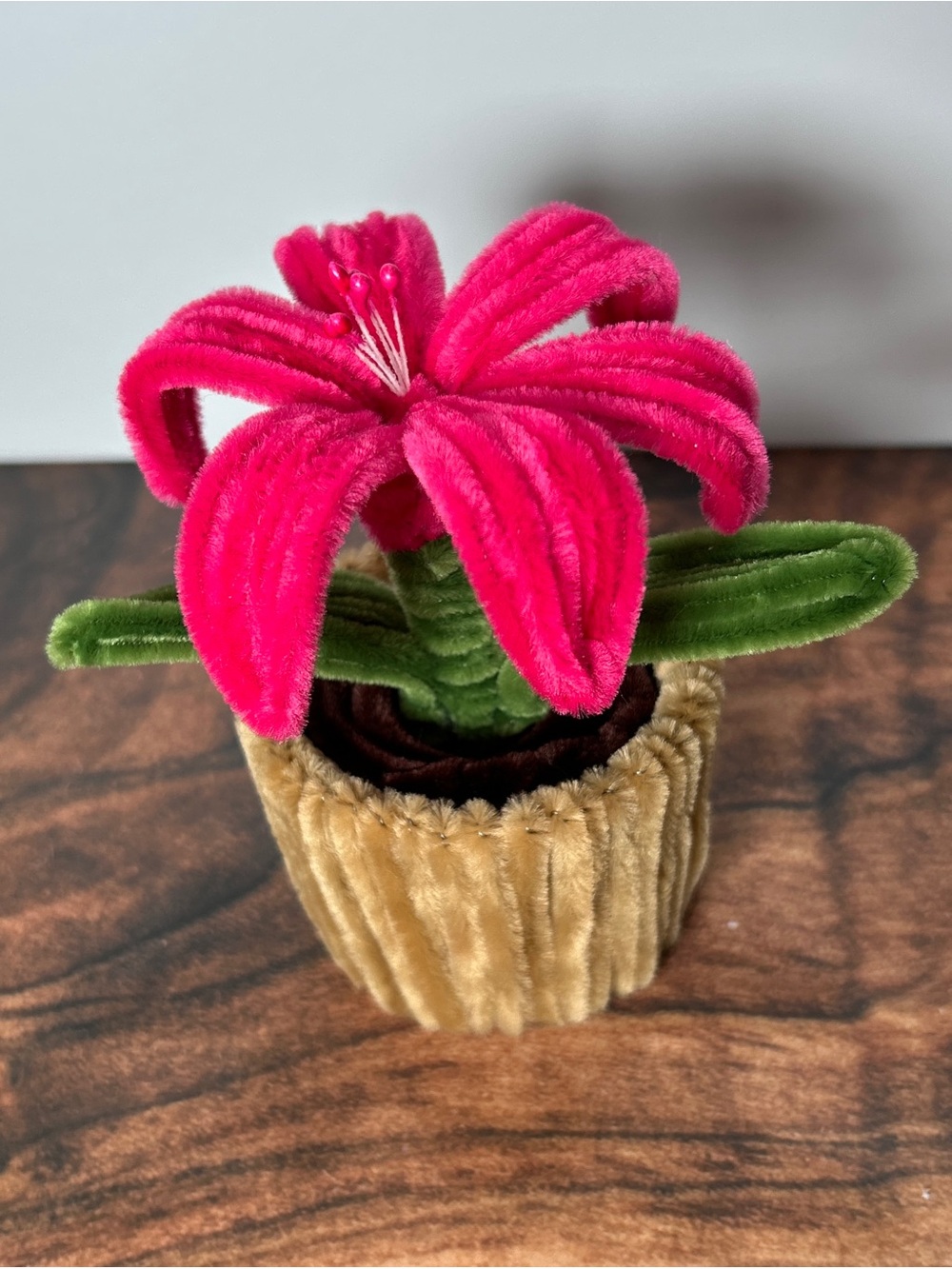 Pink Pipe Cleaner Flower Pot, Floral Decor, Handmade - Smaller Petals, UNSHADED